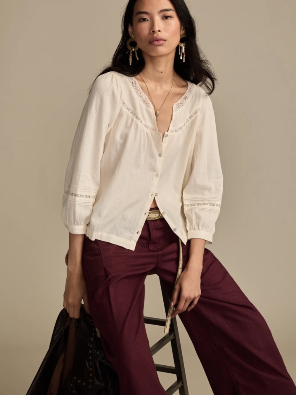 NWOT Lucky Brand Lace Long Sleeve Top Whisper White Small